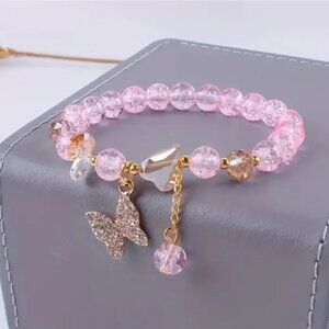 Rhinestone Butterfly Beaded Butterfly Charm Bracelet